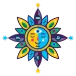 Logotipo de Patricio Ruiz, terapeuta: un sol colorido con símbolos alquímicos y astrológicos